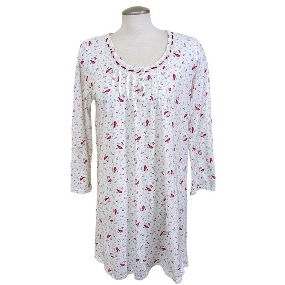 Aria Nightgown Womens M White Red Cardinal Soft Fleece Long Sleeve Grannycore - Picture 1 of 8